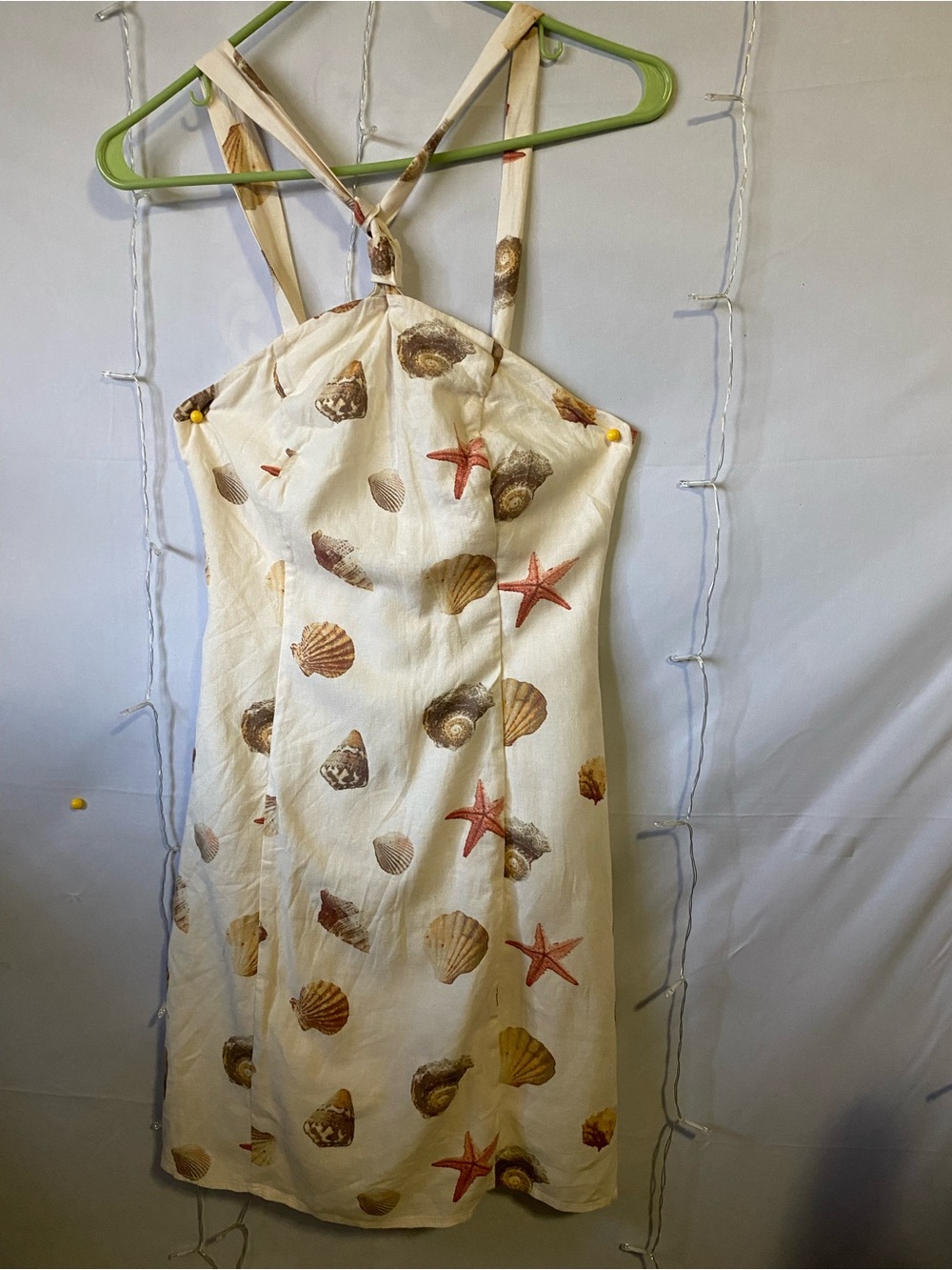 Seashell Print Halter Sundress in Cream & Coral